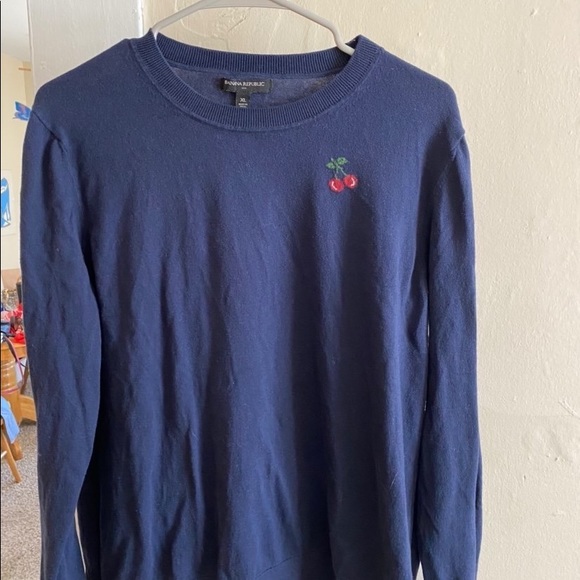 Banana Republic Navy Blue Cherry long Sleeve sweater XL - Picture 1 of 3